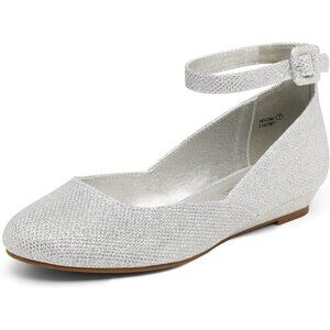Dream Pairs Women's Silver Faux Leather Ankle Buckle Strap Low Wedge Flats Shoes